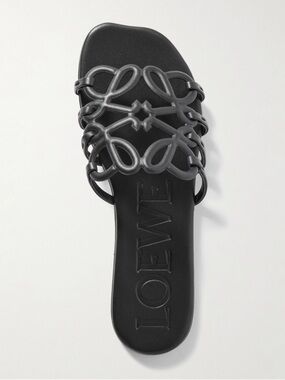 Loewe Black PETAL ANAGRAM LEATHER SLIDES IN CALF SKIN